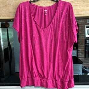 Lane Bryant Cool & Casual cotton slub short sleeve pink top with sparkles